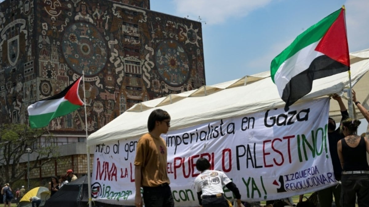 Estudantes pró-palestinos acampam na maior universidade do México Estudantes pró-palestinos acampam na maior universidade do México