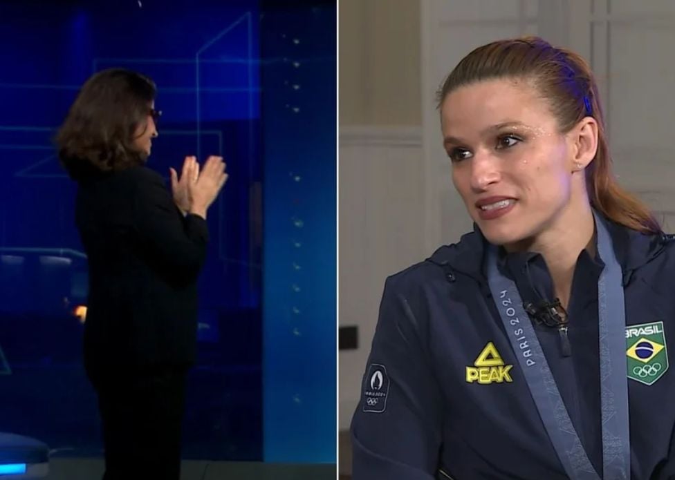 No JN, Renata Vasconcellos aplaude de pé medalhista olímpica da ginástica No JN, Renata Vasconcellos aplaude de pé medalhista olímpica da ginástica