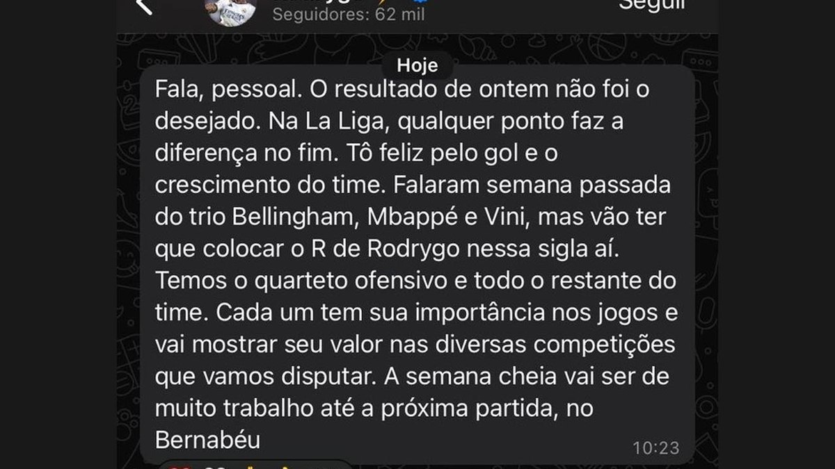 Rodrygo reclama de trio Vini Jr, Mbappé e Bellingham no Real Madrid, mas apaga post Rodrygo reclama de trio Vini Jr, Mbappé e Bellingham no Real Madrid, mas apaga post