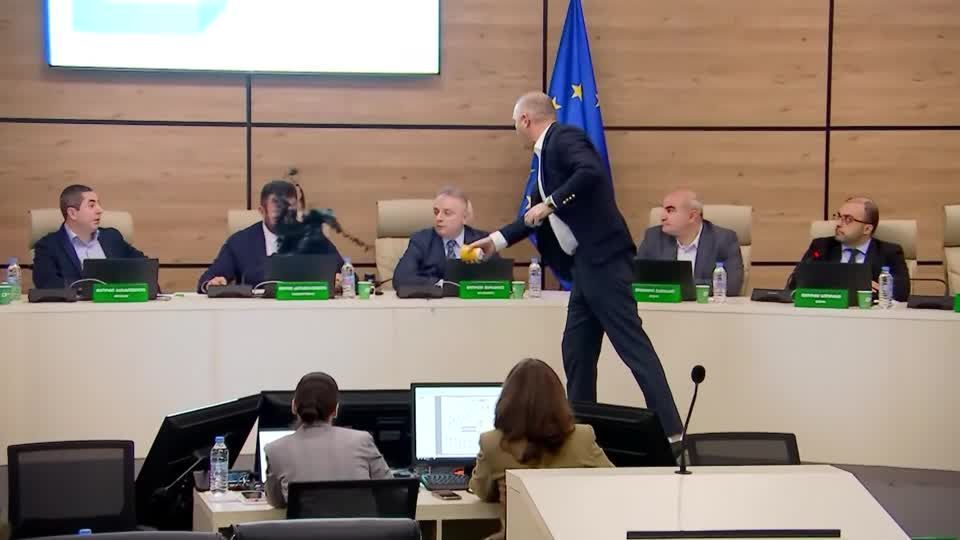 Vídeo: Integrante da oposição joga tinta em chefe da Comissão Eleitoral da Geórgia Vídeo: Integrante da oposição joga tinta em chefe da Comissão Eleitoral da Geórgia