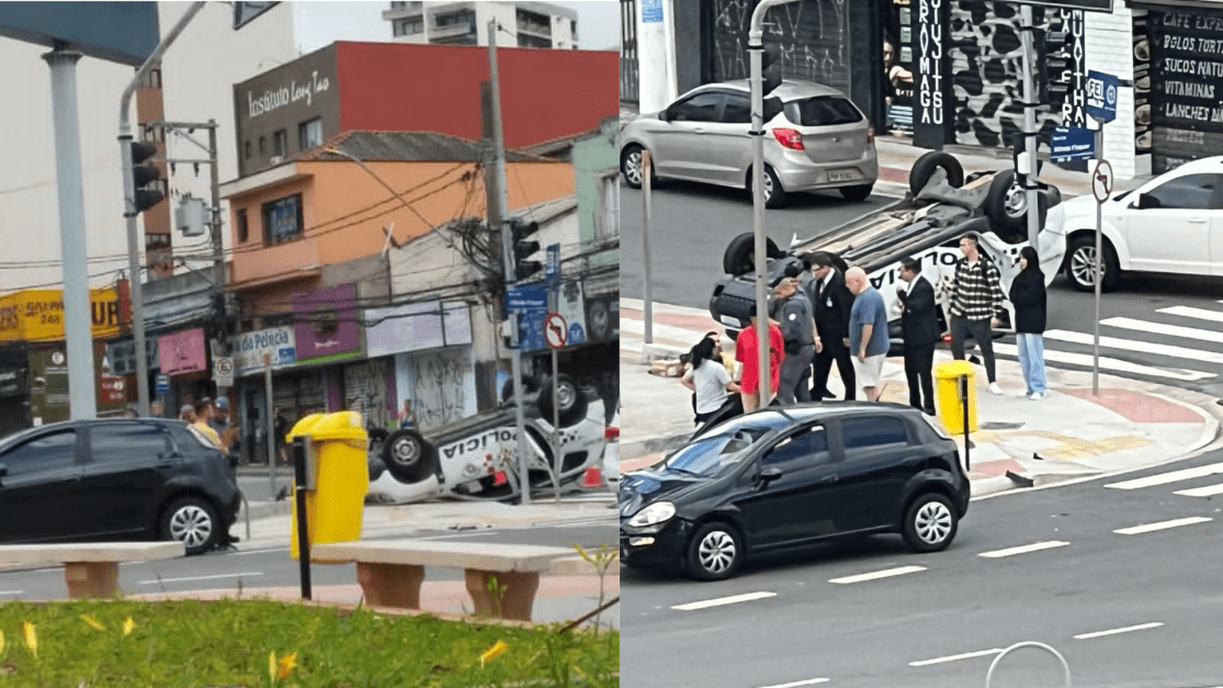 Viatura da PM capota durante atendimento a ocorrência em Santo André (SP) Viatura da PM capota durante atendimento a ocorrência em Santo André (SP)
